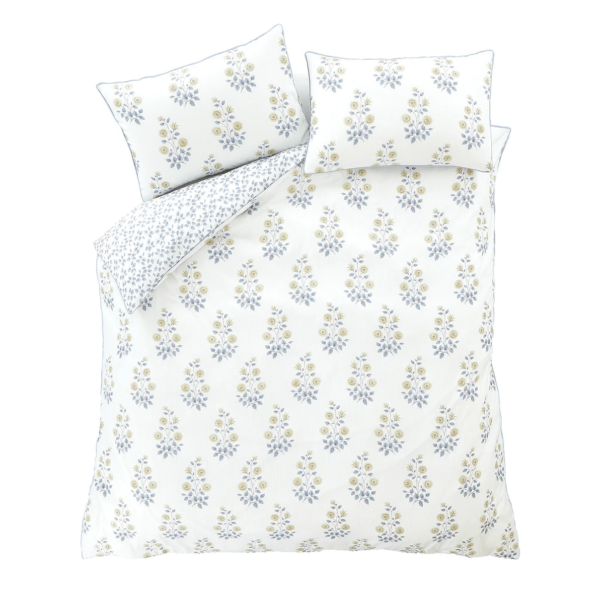 Bianca Eloise Floral 230 Thread Count Cotton Satin Stripe Duvet Cover Set White 7