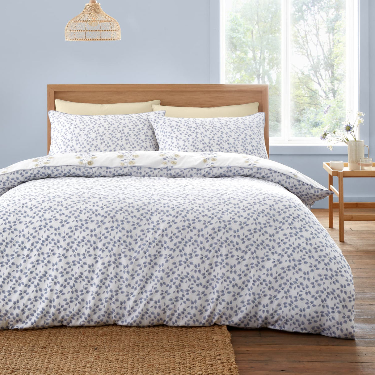 Bianca Eloise Floral 230 Thread Count Cotton Satin Stripe Duvet Cover Set White - Eloise Floral Duvet Set