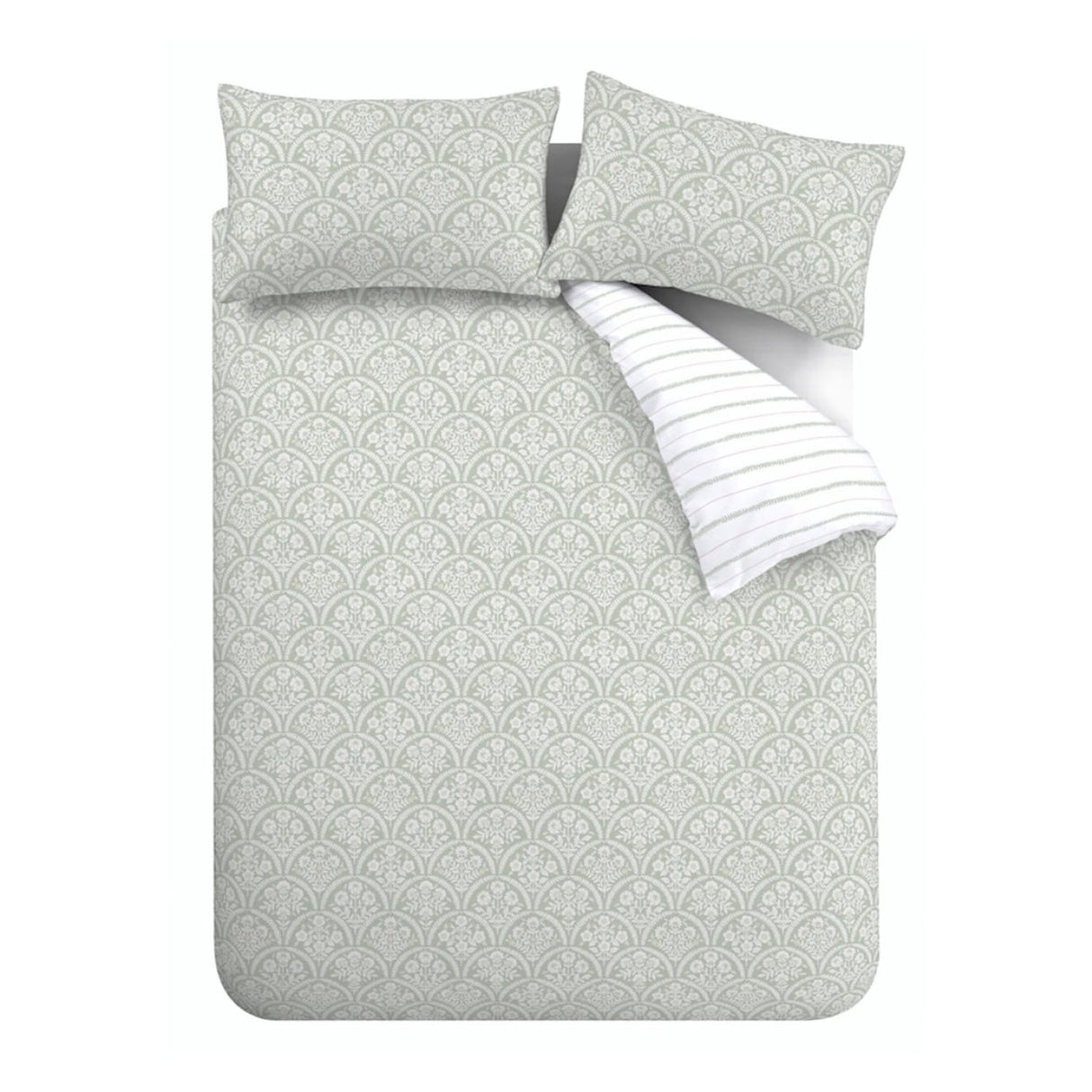 Bianca Scallop Floral 200 Thread Count Cotton Reversible Duvet Cover Set - Green - Scallop Floral Duvet Set