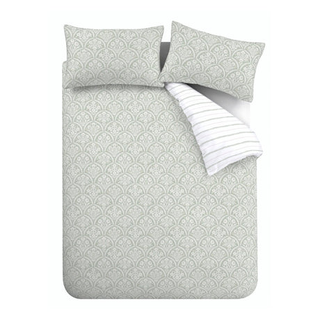 Bianca Scallop Floral 200 Thread Count Cotton Reversible Duvet Cover Set - Green - Scallop Floral Duvet Set