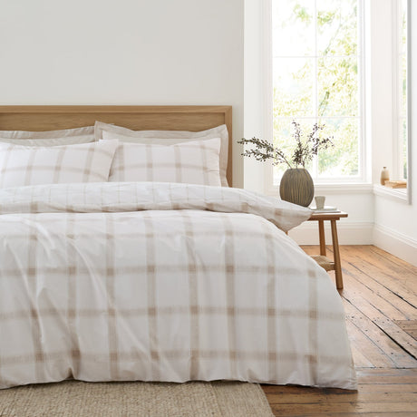 Bianca Oxton Check Cotton Duvet Cover Set - Natural - Oxton Check Duvet Set