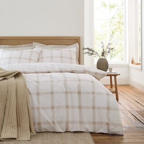 Bianca Oxton Check Cotton Duvet Cover Set - Natural