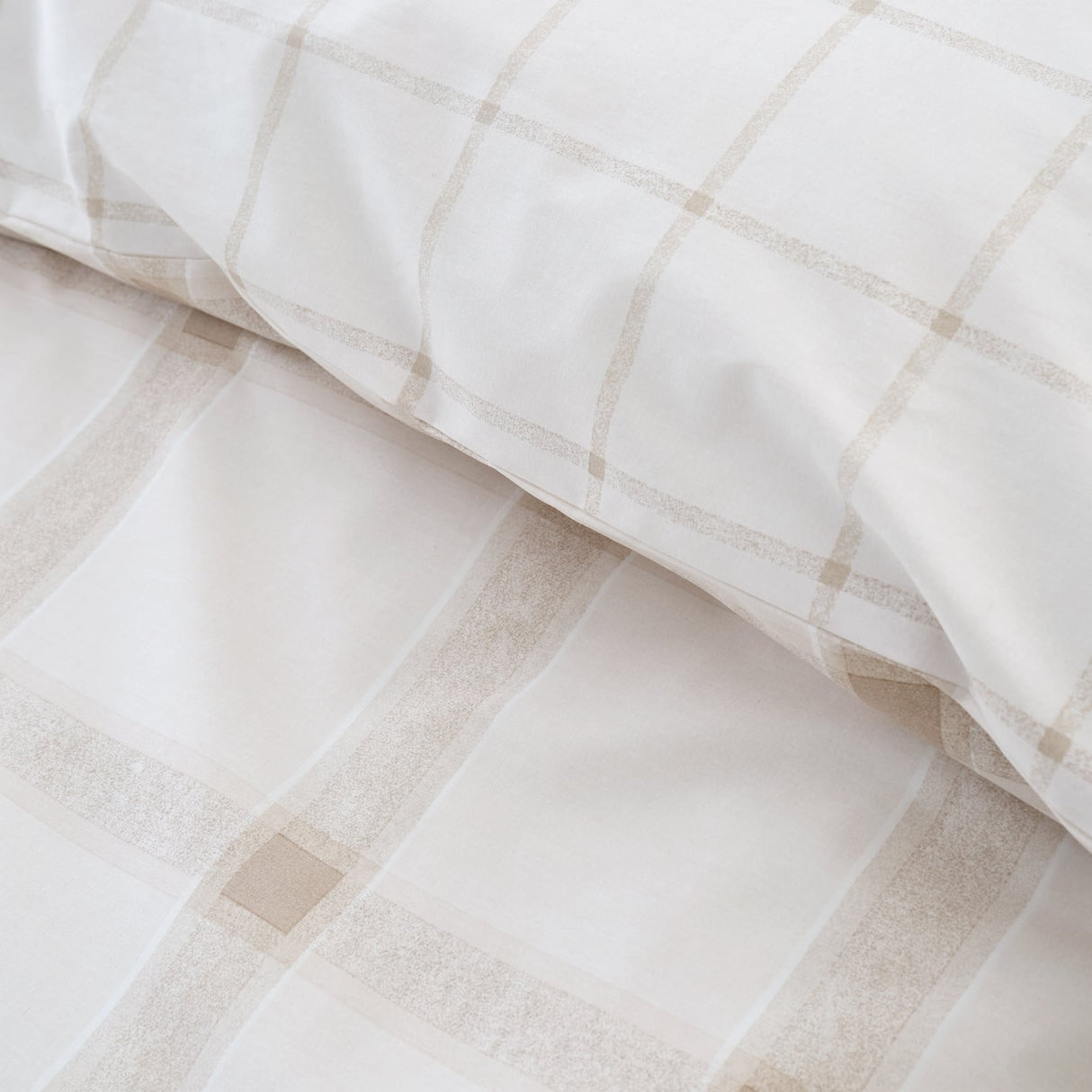 Bianca Oxton Check Cotton Duvet Cover Set - Natural - Oxton Check Duvet Set