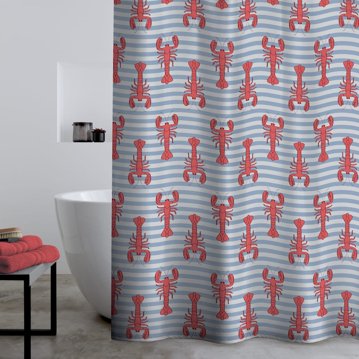 Catherine Lansfield Lobster Red Shower Curtain 180x180cm