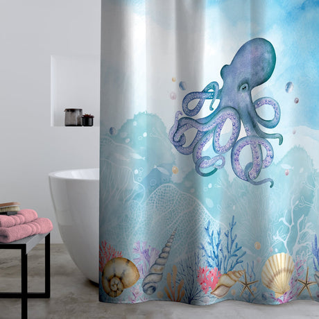 Catherine Lansfield Octopus Blue 180x180cm Shower Curtain