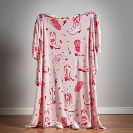 Sassy B Cowgirl Boots Cosy Throw 200cm x 240cm - Cowgirl Boots Throw Pink