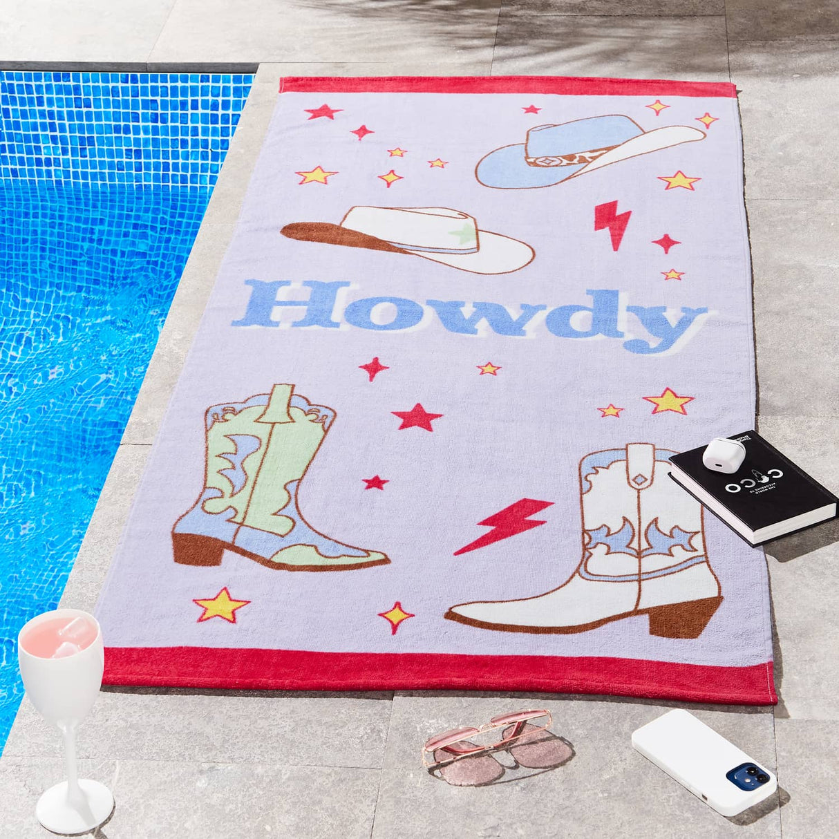 Sassy B Howdy Cowgirl Lilac 100% Cotton Beach Towel 76x160cm