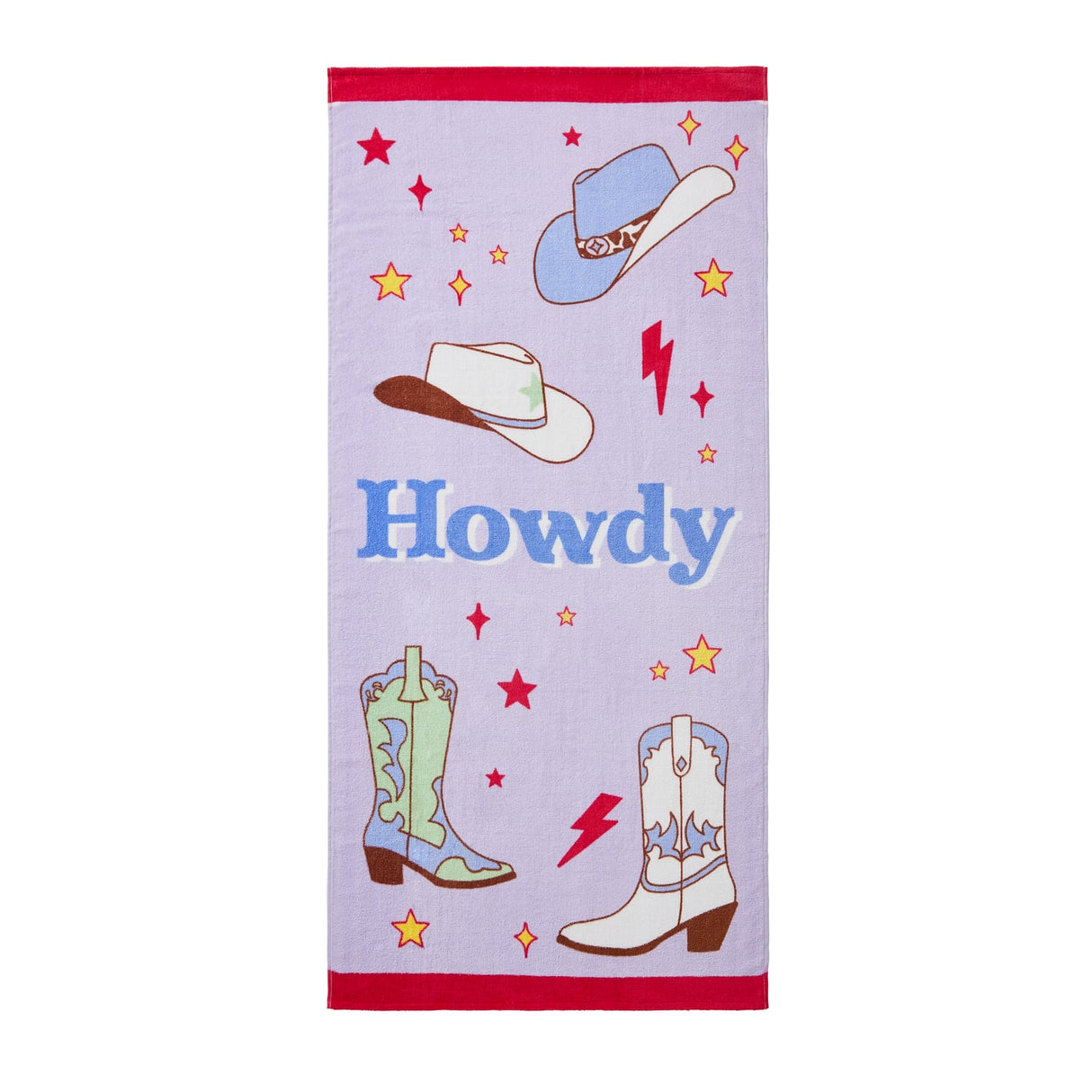 Sassy B Howdy Cowgirl Lilac 100% Cotton Beach Towel 76x160cm - Howdy Cowgirl Beach Towel