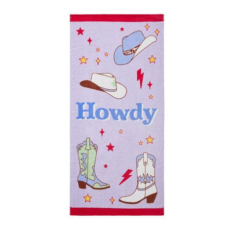 Sassy B Howdy Cowgirl Lilac 100% Cotton Beach Towel 76x160cm - Howdy Cowgirl Beach Towel