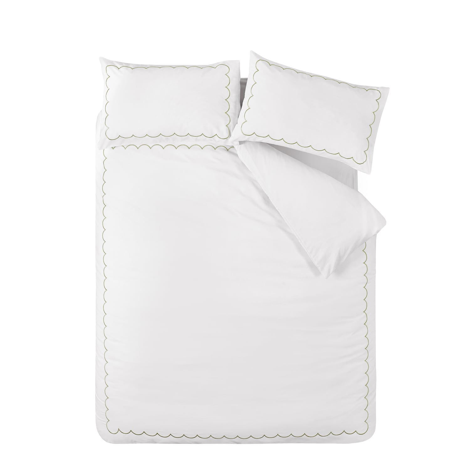 Catherine Lansfield Scallop Border Duvet Cover Set - Scallop Border Duvet Set White Green
