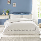 Catherine Lansfield Scallop Border Duvet Cover Set - Scallop Border Duvet Set White Navy