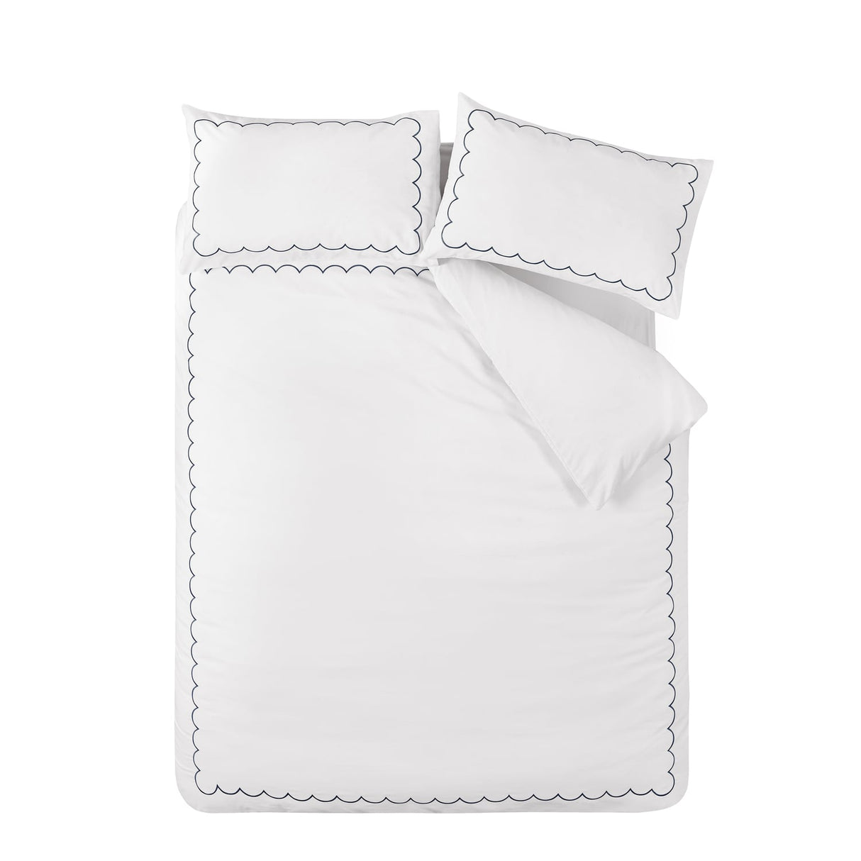 Catherine Lansfield Scallop Border Duvet Cover Set - Scallop Border Duvet Set White Navy