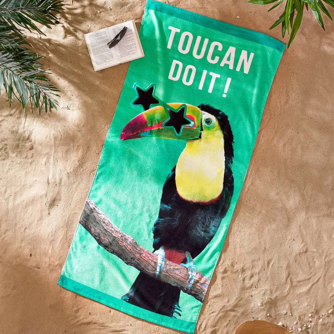 Catherine Lansfield Toucan Do It Green 100% Cotton Beach Towel 76x160cm