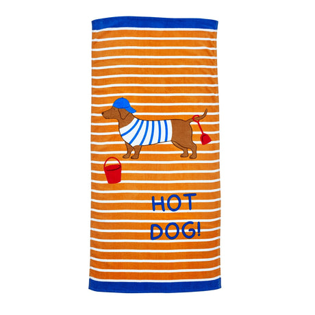 Catherine Lansfield Cotton Beach Towel 76cm x 160cm - Hot Dog Beach Towel