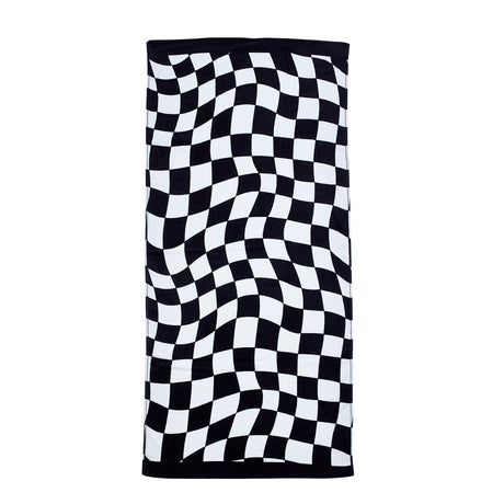Catherine Lansfield Checkerboard Beach Towel Black and White 76x160cm Cotton - Checkerboard Beach Towel