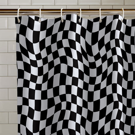 Catherine Lansfield Checkerboard Shower Curtain Black and White 180x180cm - Checkerboard Shower Curtain