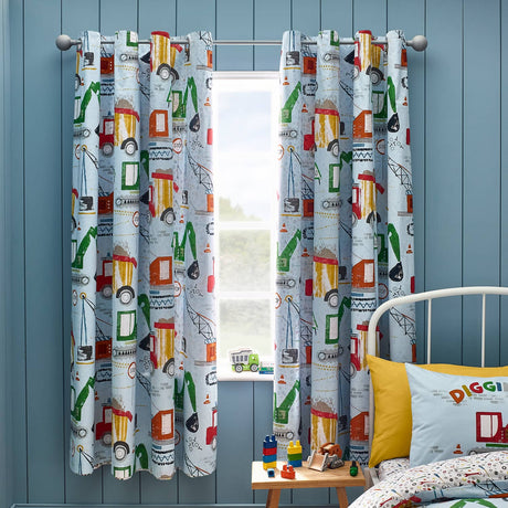 Catherine Lansfield Digger Dreams Kids Eyelet Curtains Polycotton - Digger Dreams Curtains