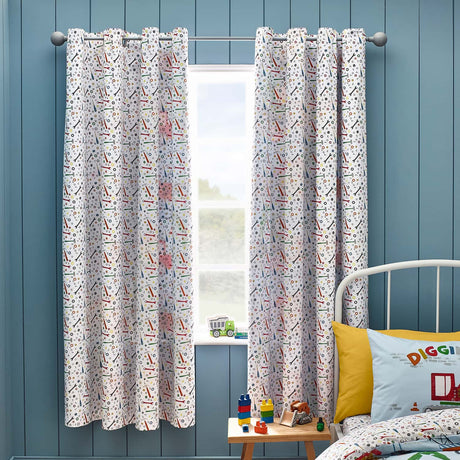 Catherine Lansfield Digger Dreams Kids Eyelet Curtains Polycotton - Digger Dreams Curtains