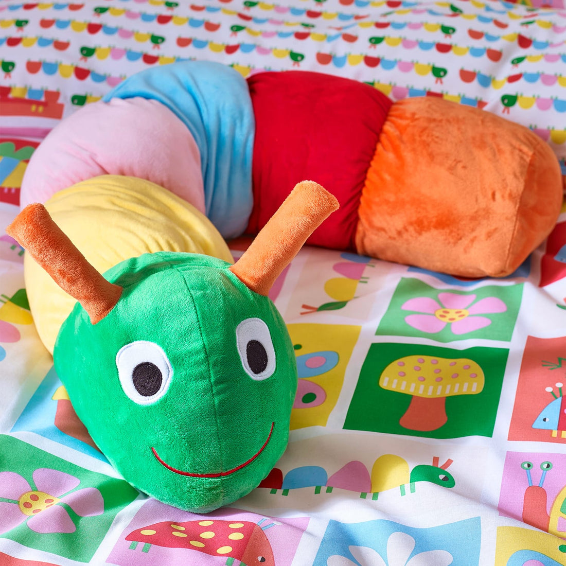 Catherine Lansfield Charlee Caterpillar 3D Shaped Kids Filled Cushion