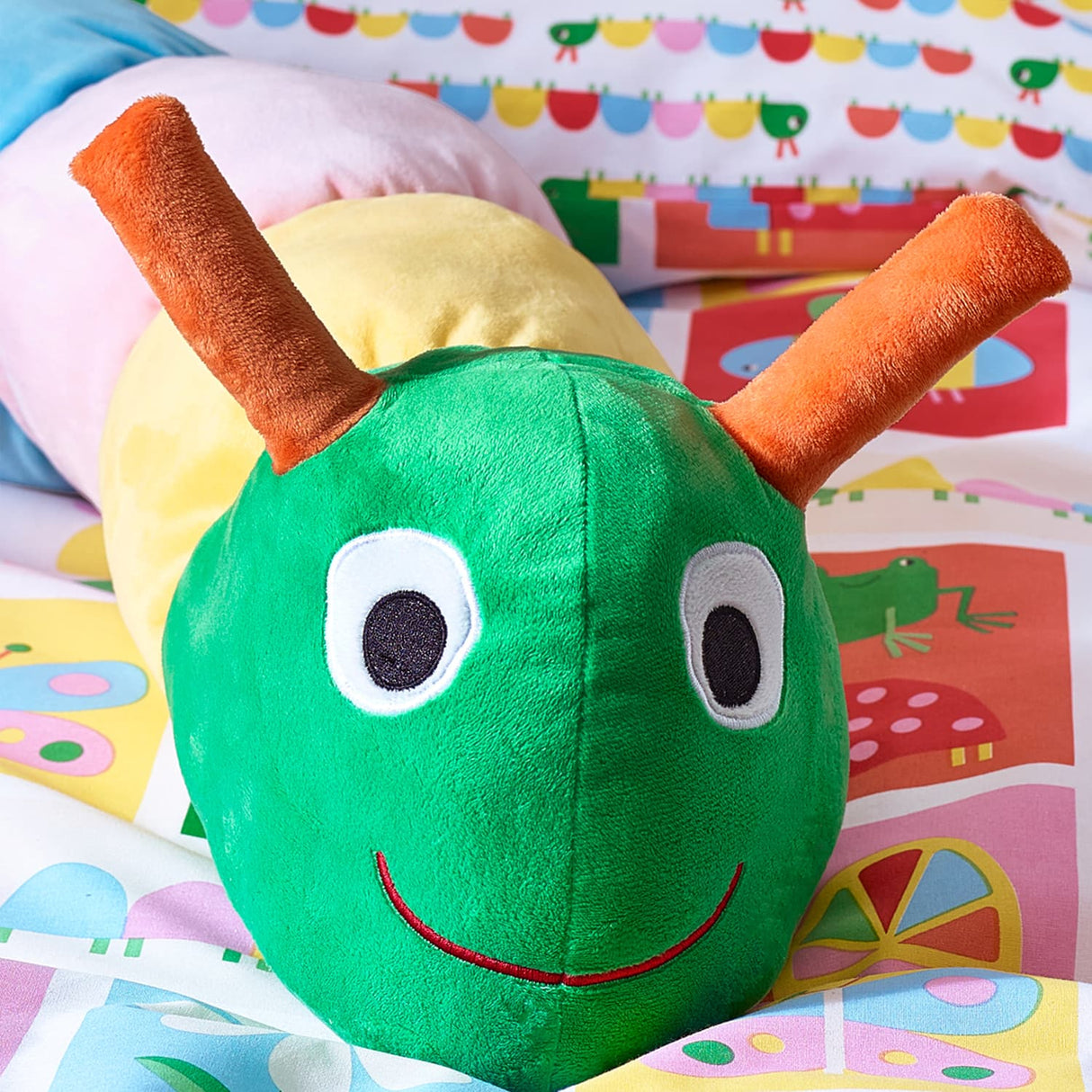 Catherine Lansfield Charlee Caterpillar 3D Shaped Kids Filled Cushion - Curious Caterpillar Cushion