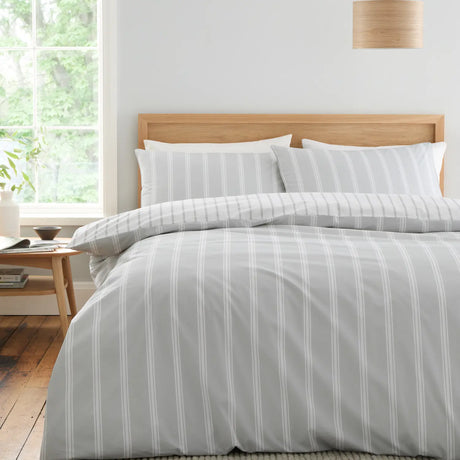 Bianca Ashford Stripe 200 Thread Count 100% Cotton Reversible Duvet Cover Set - Natural image 9