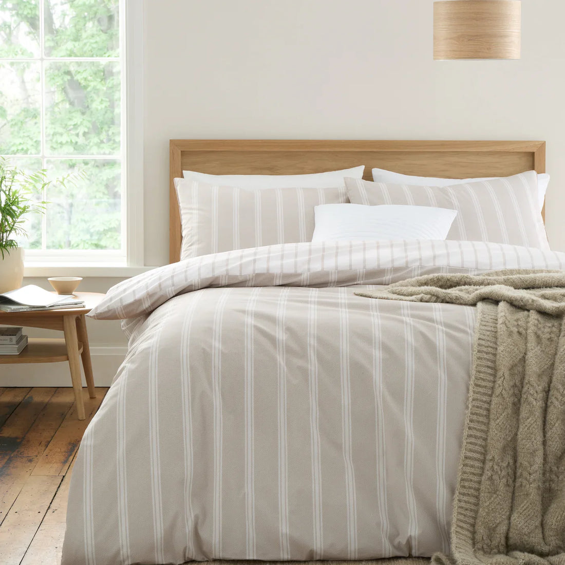 Bianca Ashford Stripe 200 Thread Count Reversible Silver 100% Cotton Duvet Cover Bedding Set