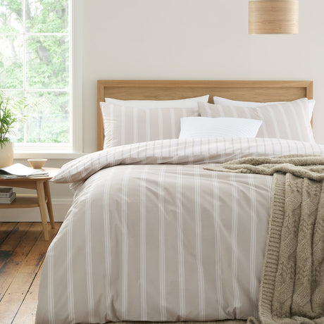 Bianca Ashford Stripe 200 Thread Count 100% Cotton Reversible Duvet Cover Set - Natural