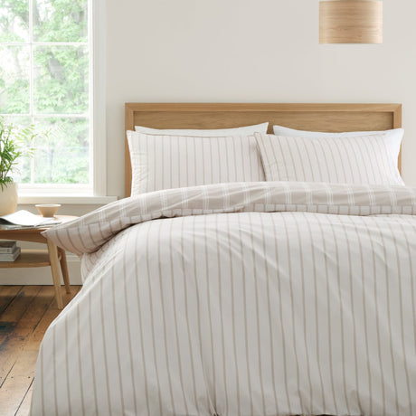 Bianca Ashford Stripe 200 Thread Count 100% Cotton Reversible Duvet Cover Set - Natural - Ashford Stripe Duvet Set Natural