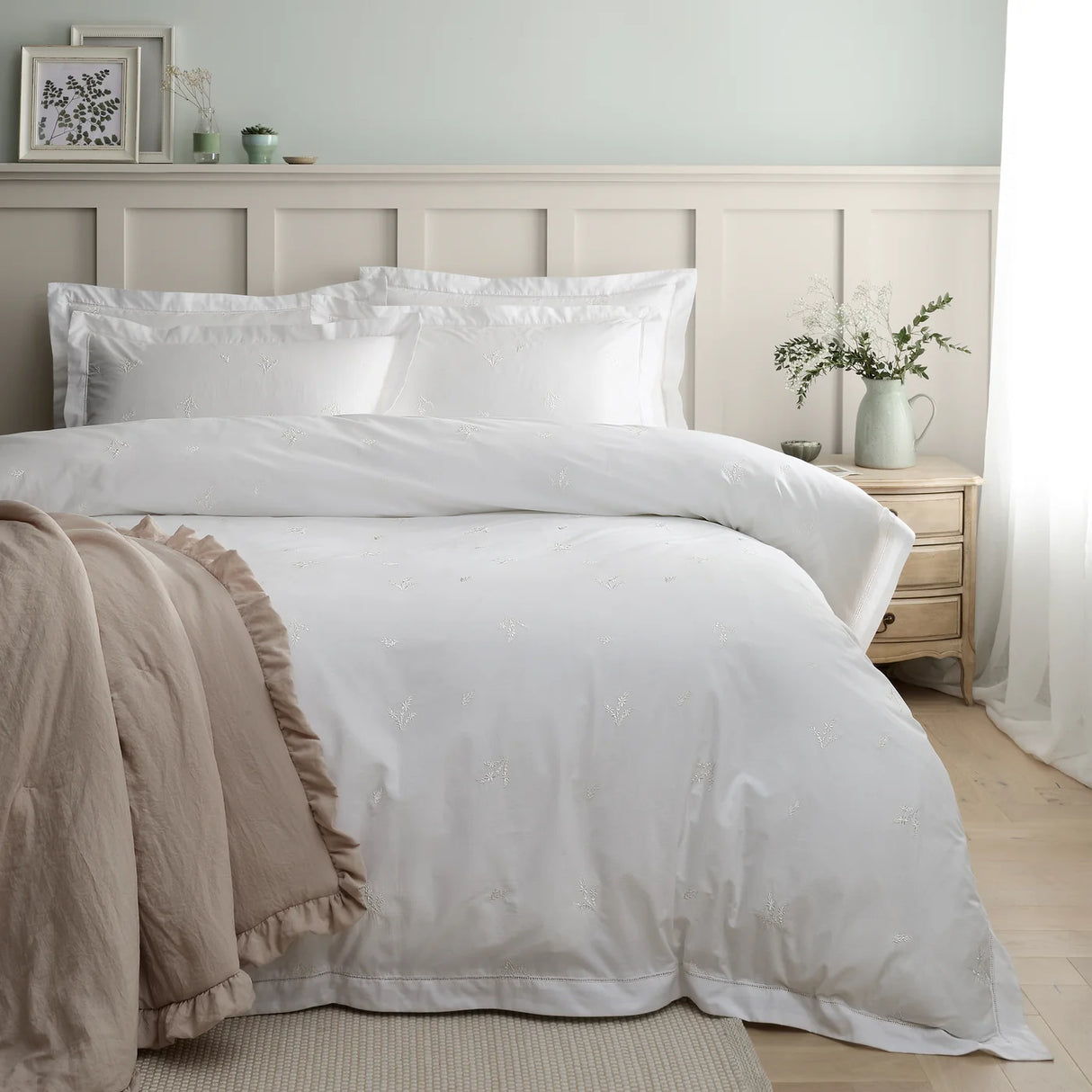 Bianca Lottie Floral Embroidery 180 Thread Count Cotton Duvet Cover Set