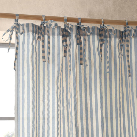 Pineapple Elephant Zanzibar Woven Stripe Voile Curtain Panel 72" Drop Polycotton - Zanzibar Yarn Dyed Stripe Blue Voile Panel