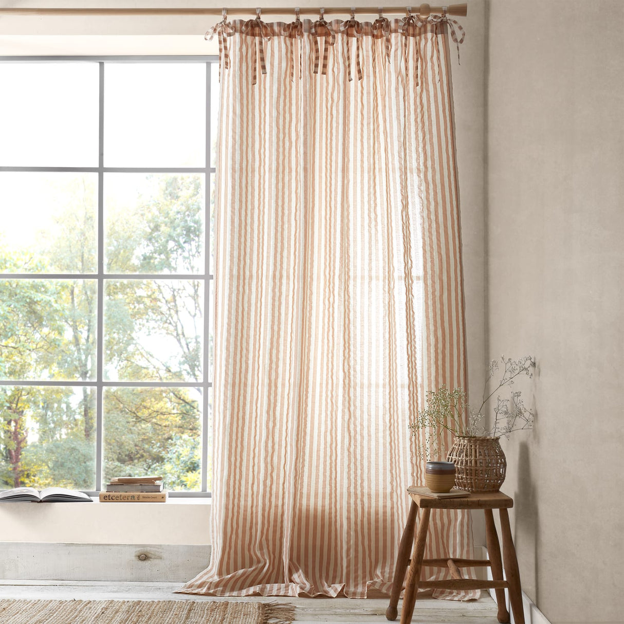 Pineapple Elephant Zanzibar Woven Stripe Voile Curtain Panel 72" Drop Polycotton - Zanzibar Yarn Dyed Stripe Clay Voile Panel