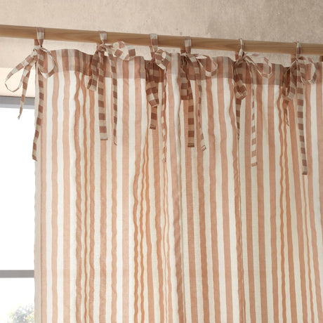 Pineapple Elephant Zanzibar Woven Stripe Voile Curtain Panel 72" Drop Polycotton - Zanzibar Yarn Dyed Stripe Clay Voile Panel