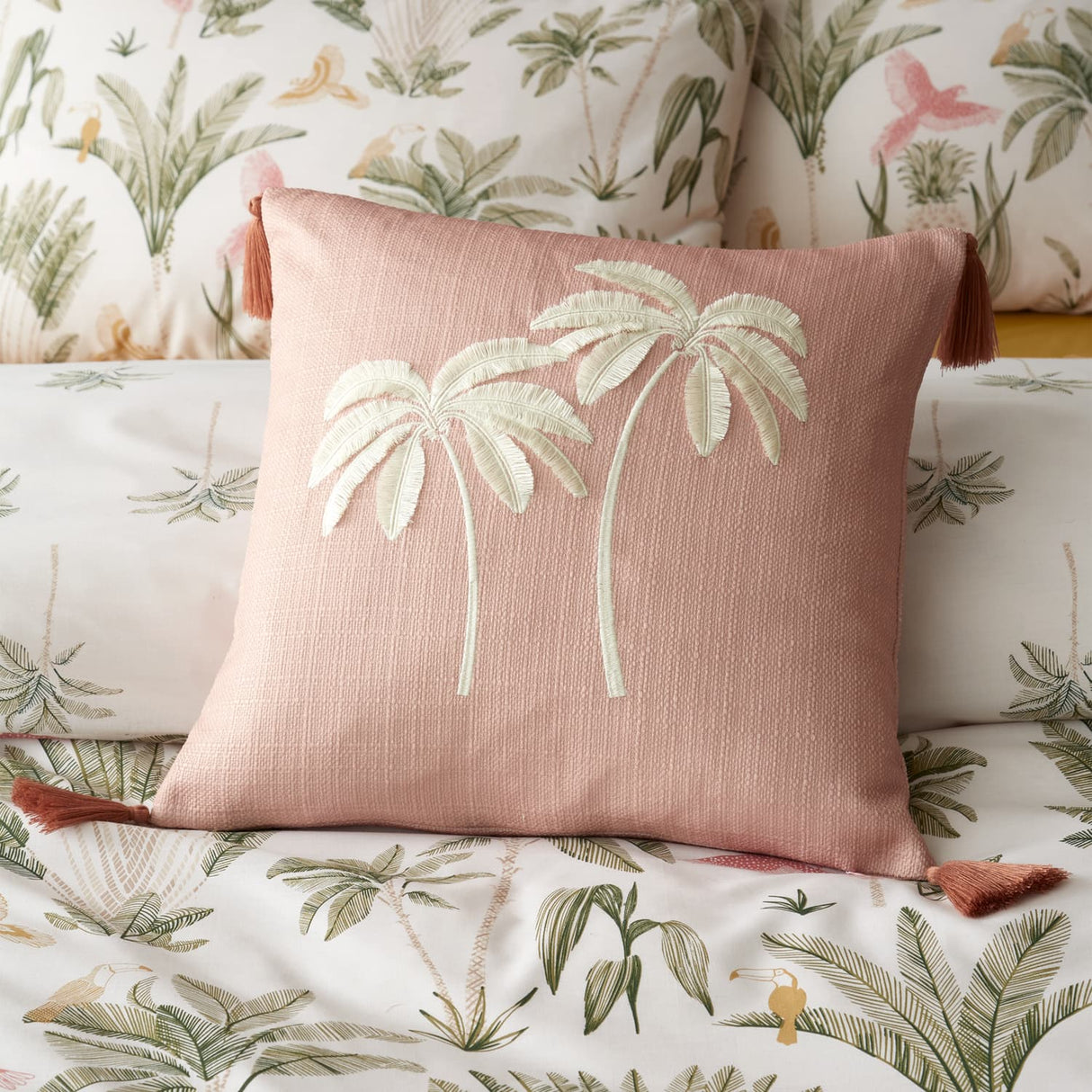 Catherine Lansfield Paradiso Palm Tropical Filled Cushion 45cm x 45cm - Sage Green