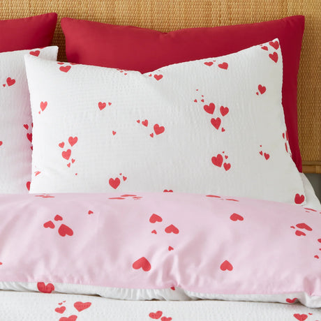 Catherine Lansfield Seersucker Heart Duvet Cover Set with Pillowcase