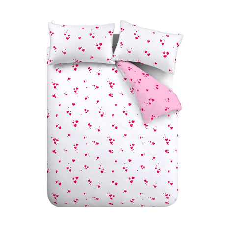Catherine Lansfield Seersucker Heart Red and White Duvet Cover Set - White / Pink - Seersucker Heart Duvet Set