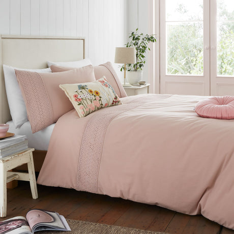 Catherine Lansfield Broderie Anglaise Duvet Cover Set - Blush
