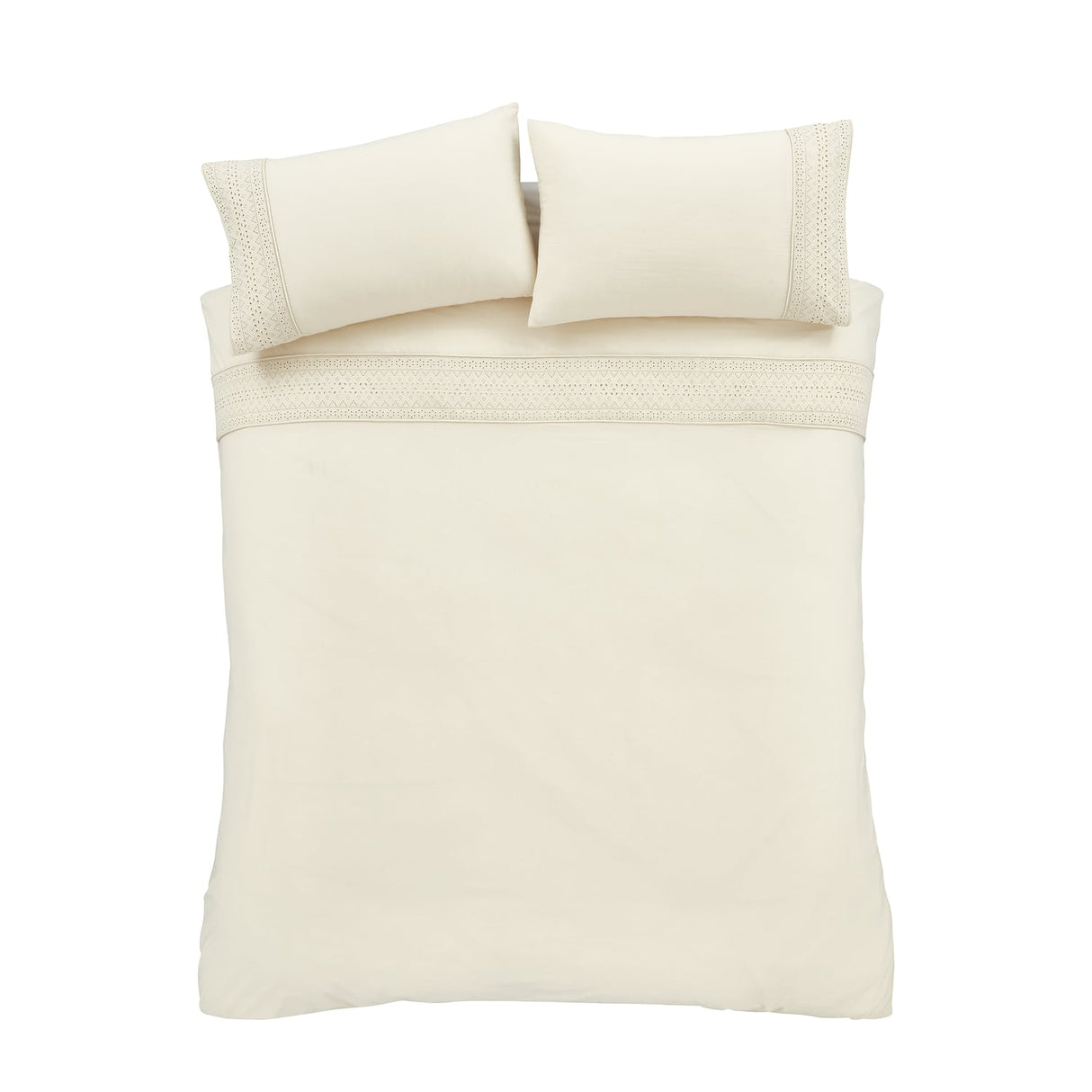 Catherine Lansfield Broderie Anglaise Duvet Cover Set - Cream - Broderie Anglaise Cream