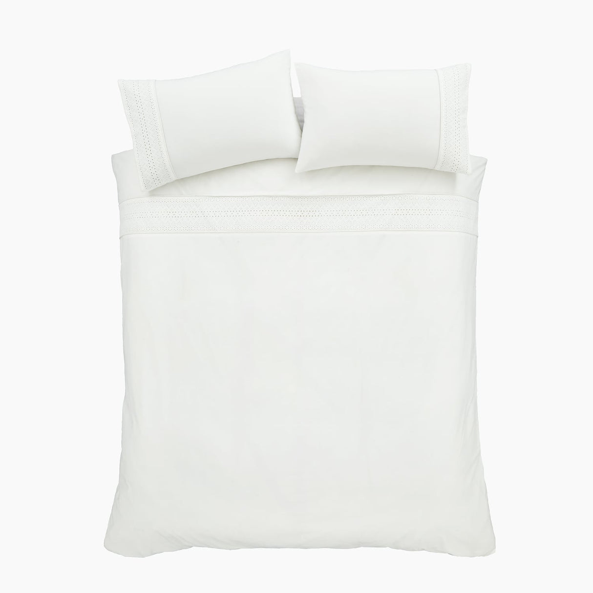 Catherine Lansfield Broderie Anglaise Duvet Cover Set - White - Broderie Anglaise White