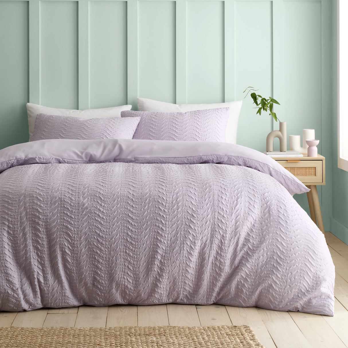 Catherine Lansfield Heatset Wave Duvet Cover Set - Lilac - Heatset Wave Lilac Duvet Set
