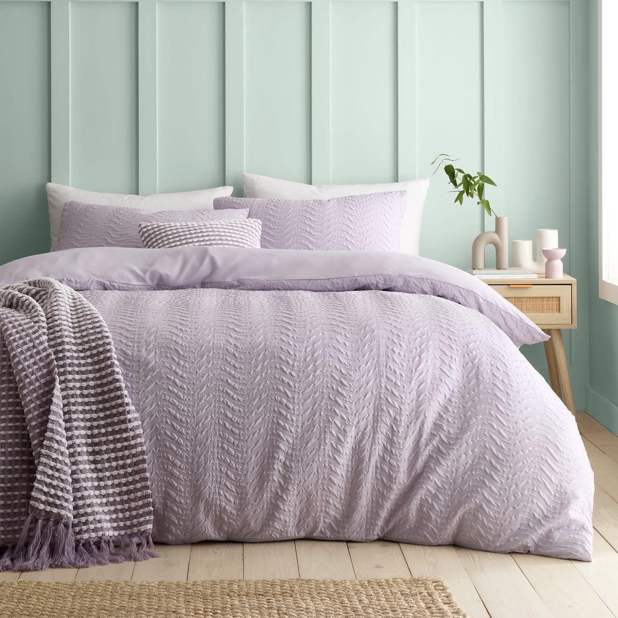 Catherine Lansfield Heatset Wave Duvet Cover Set - Lilac
