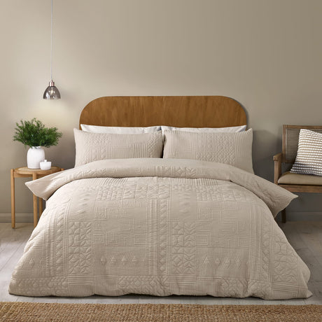 Catherine Lansfield Folkstone Geo Duvet Cover Set - Folkstone Geo Duvet Set Natural