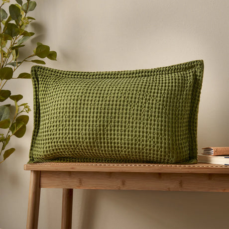 Pineapple Elephant Jaipur Grey Chunky Waffle Cotton 30x50cm Filled Cushion - Olive Green image 10