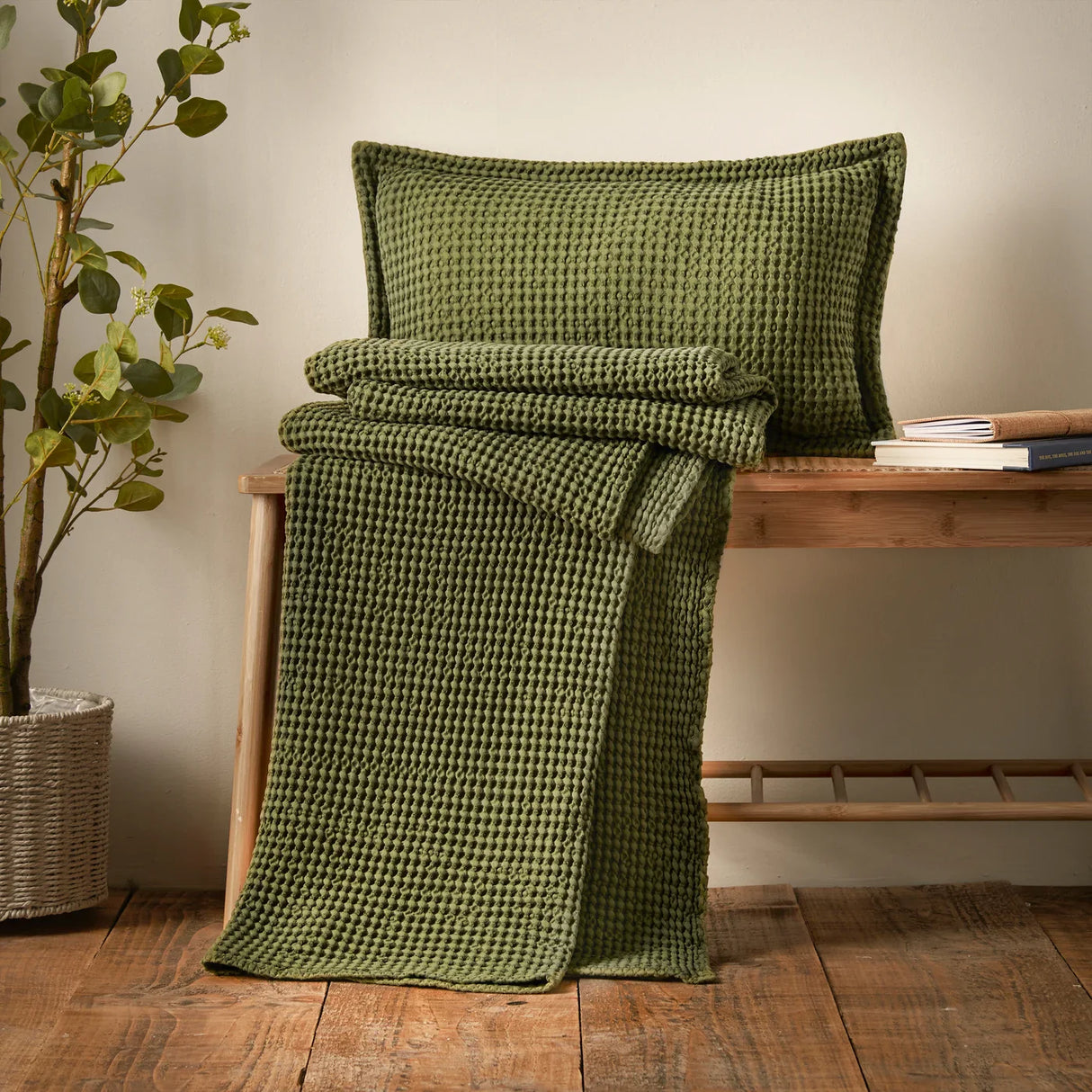 Pineapple Elephant Jaipur Grey Chunky Waffle Cotton 30x50cm Filled Cushion - Olive Green image 12