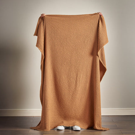 Pineapple Elephant Jaipur Chunky Waffle 100% Cotton Throw – Caramel – 150cm x 200cm - Jaipur Waffle Caramel Throw
