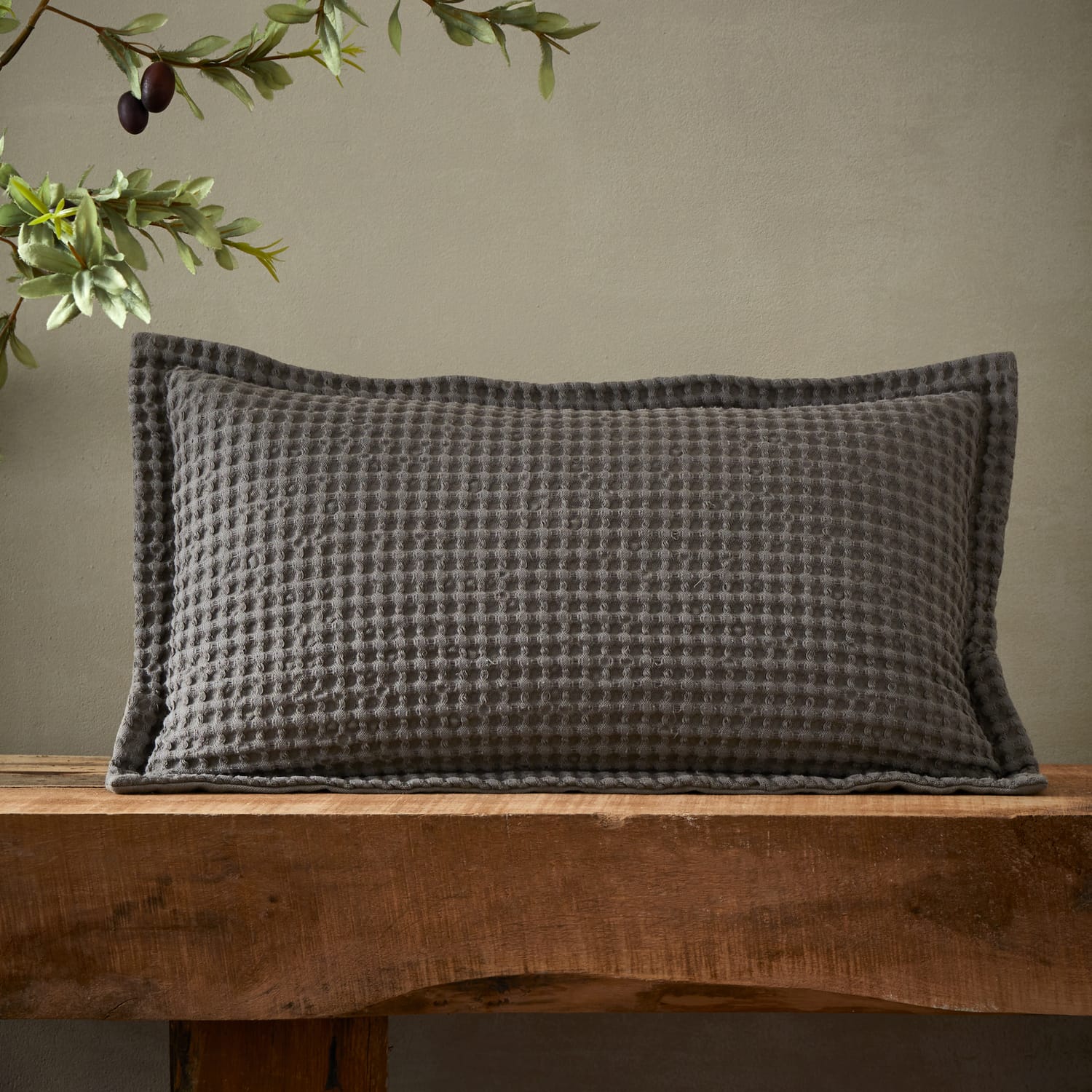 Pineapple Elephant Jaipur Grey Chunky Waffle Cotton 30x50cm Filled Cushion - Sage Green - Jaipur Waffle Grey Cushion