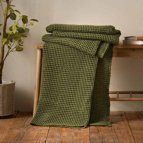 Pineapple Elephant Jaipur Chunky Waffle 100% Cotton Throw – Caramel – 150cm x 200cm - Jaipur Waffle Olive Throw