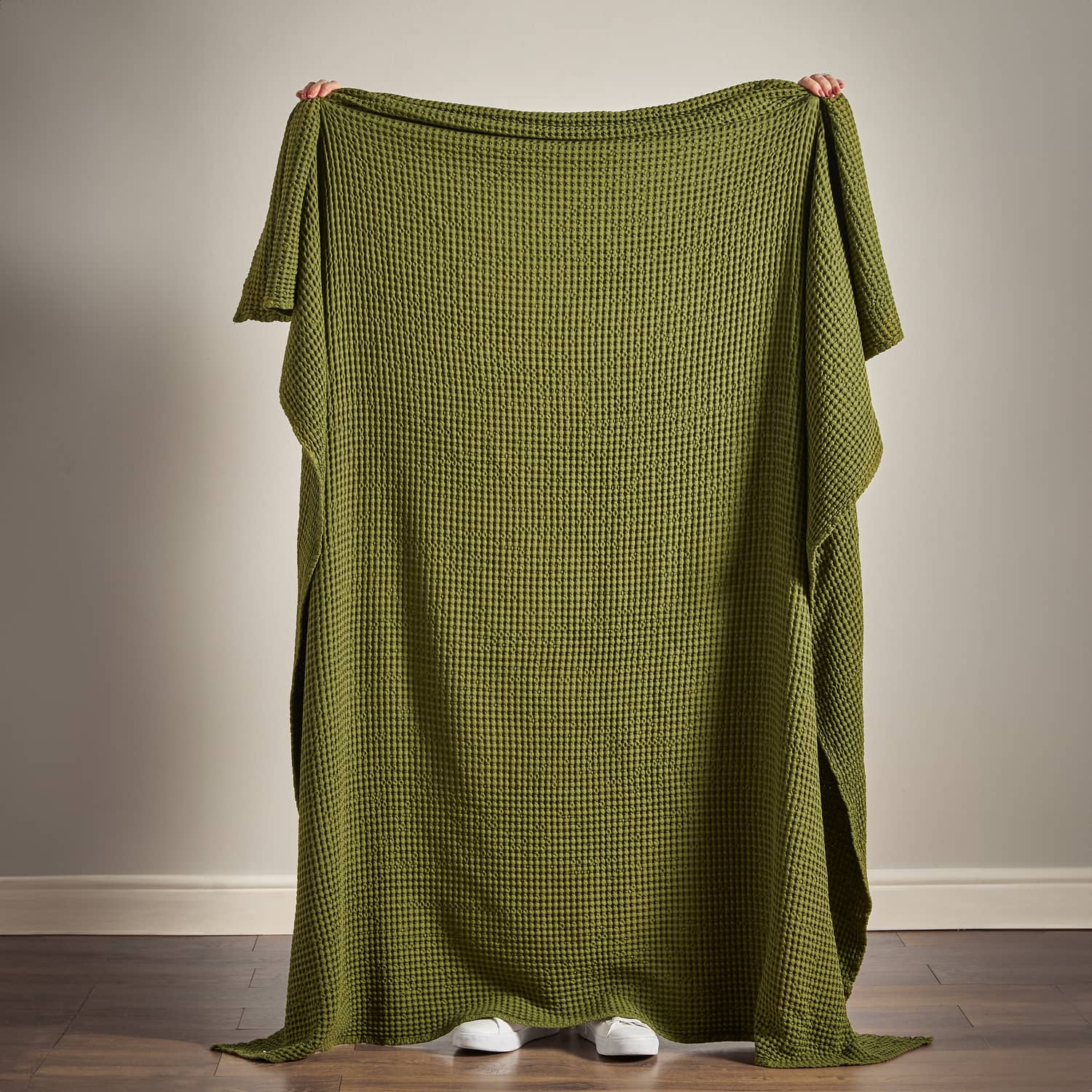 Pineapple Elephant Jaipur Chunky Waffle 100% Cotton Throw – Sage Green – 150cm x 200cm - Jaipur Waffle Olive Throw