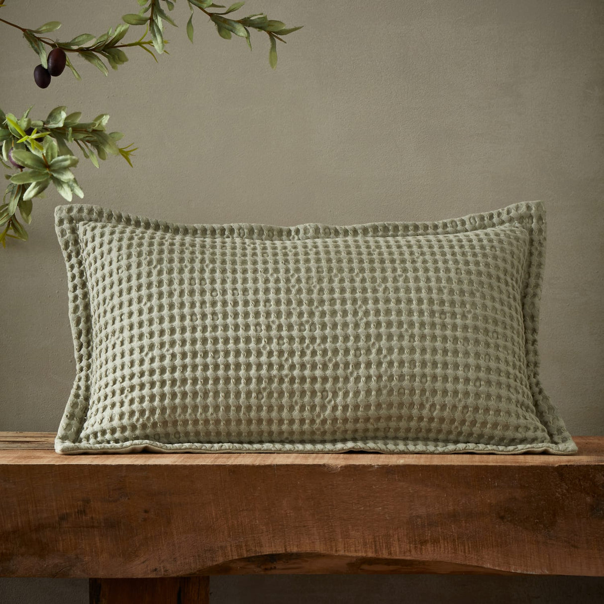 Pineapple Elephant Jaipur Grey Chunky Waffle Cotton 30x50cm Filled Cushion - Olive Green - Jaipur Waffle Sage Cushion