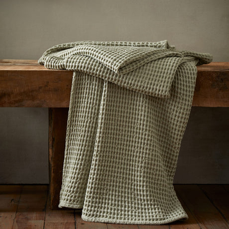 Pineapple Elephant Jaipur Chunky Waffle 100% Cotton Throw – Olive Green – 150cm x 200cm - Jaipur Waffle Sage Throw