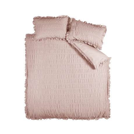 Catherine Lansfield Seersucker Frill Duvet Cover Set - Seersucker Frill Pink Duvet Set